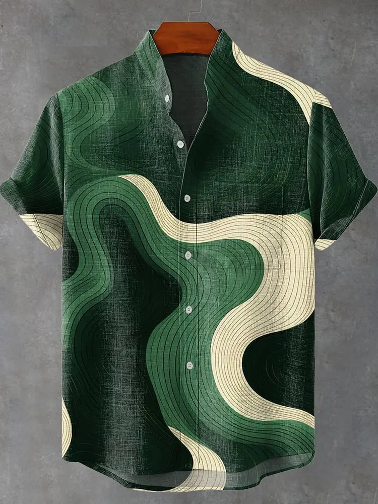 Men's Summer Cool and Comfortable Short-Sleeve Shirt with Elegant Pattern Print and Button-Up Design