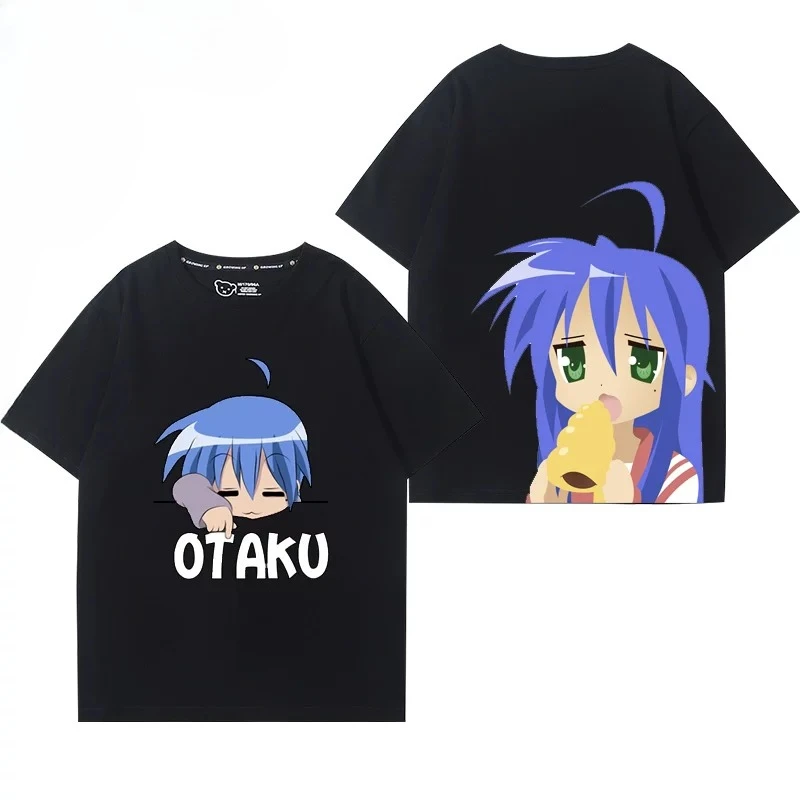 Anime Lucky Star Izumi Konata Cartoon Print Short Sleeve Street Hip Hop Fashion T-shirt Comfortable Casual Oversize Cosplay Tees