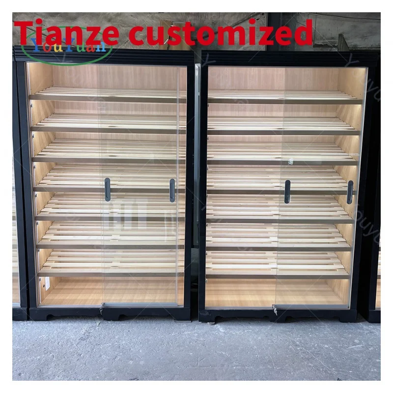 (Customized) custom cedar wooden humidor display cabinet LED lighting cigar shop furniture smoke cigar shop de