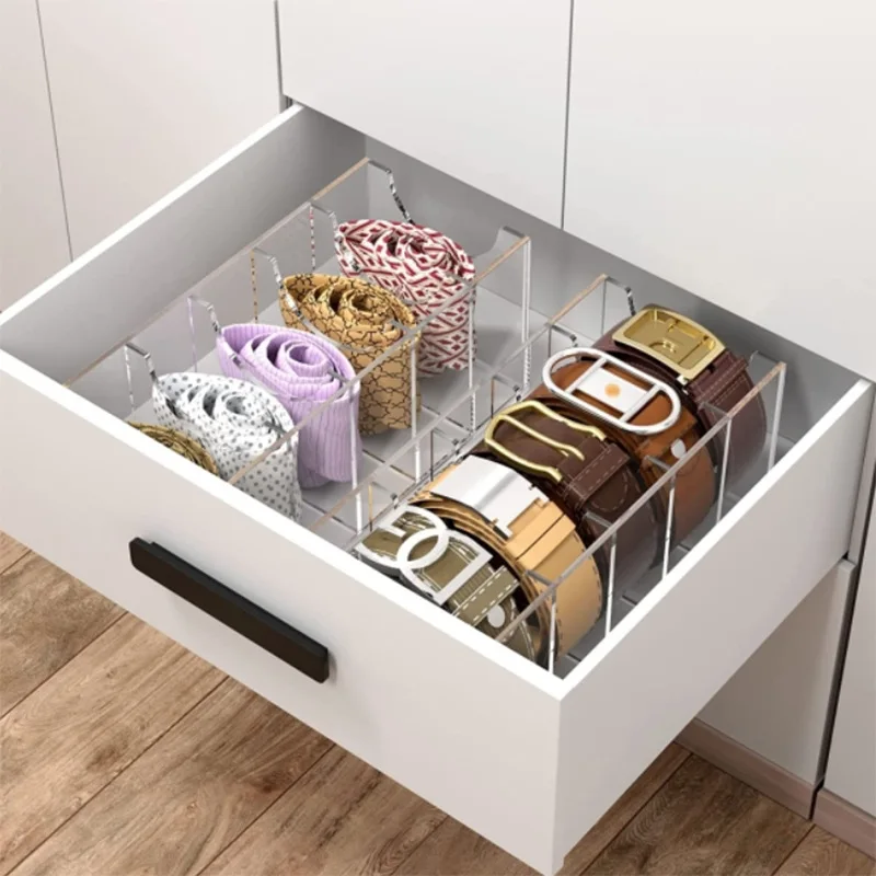 Belt Organizer, Acrylic Belt Case Storage Holder for The Closet, 7/5 Compartments Display Case for Tie and Bow Tie