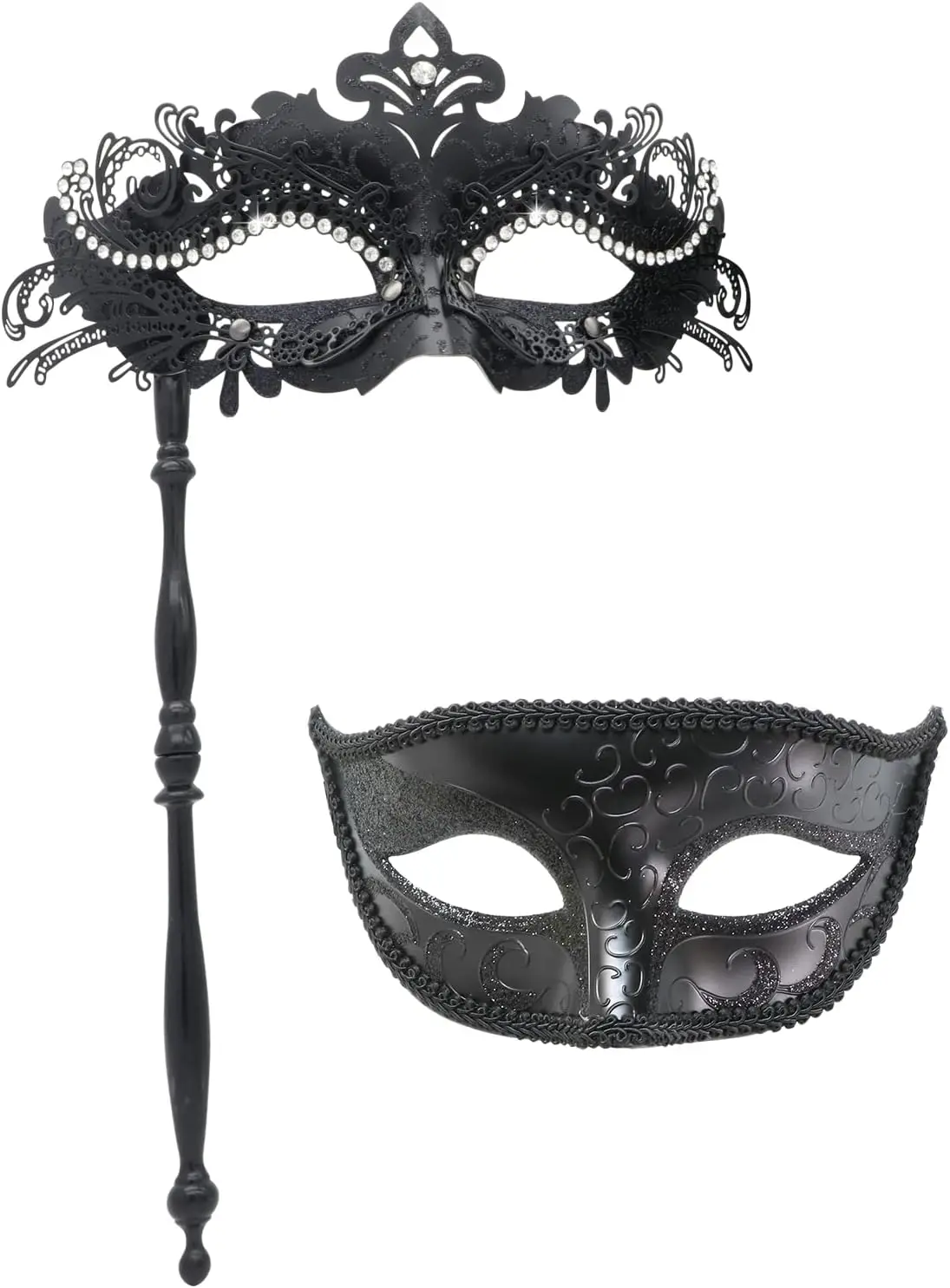 

Couple Masquerade Masks Set with Holding Stick Venetian Halloween Costume Mardi Gras Party Mask