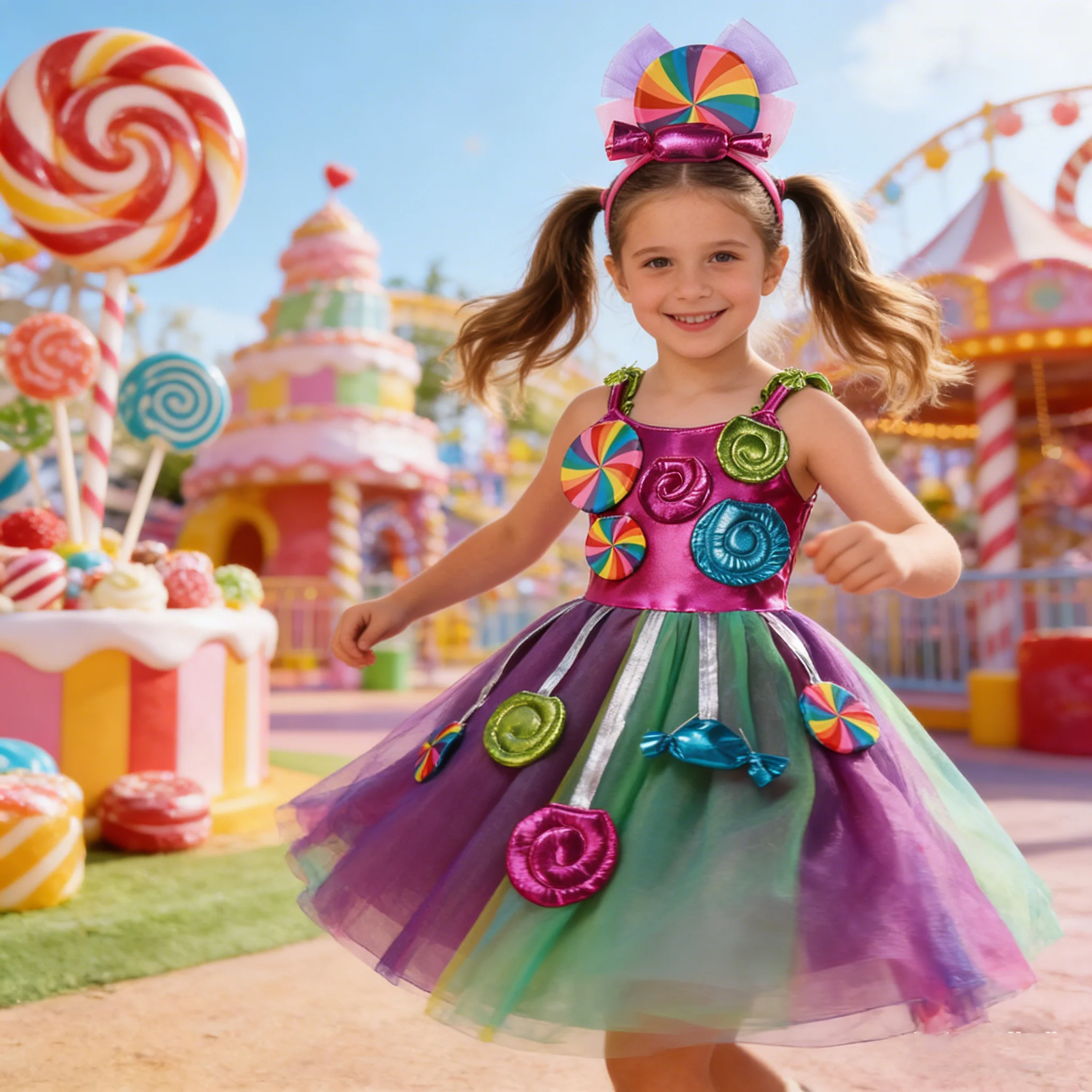 New Sweet Lollipop Candy Girl Dress Carnival Party Little Kids Birthday Costume Fancy Rainbow Tutu Children Wedding Clothes