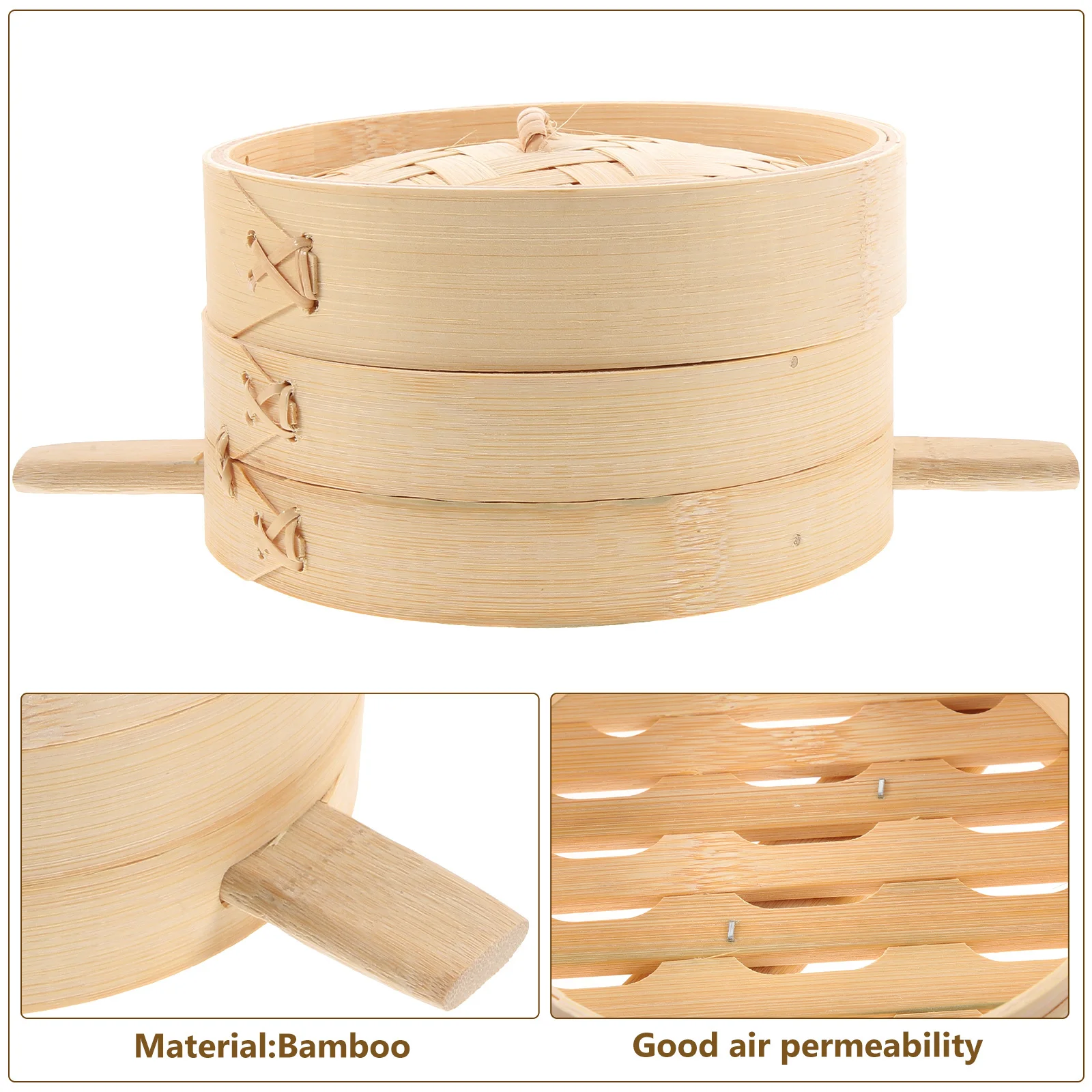 

1 Set Bamboo Dumpling Steamer Basket Airtight Multi-Layer Bamboo Food Steamer Basket for Steamed Buns Fish Vegetables Kitchen