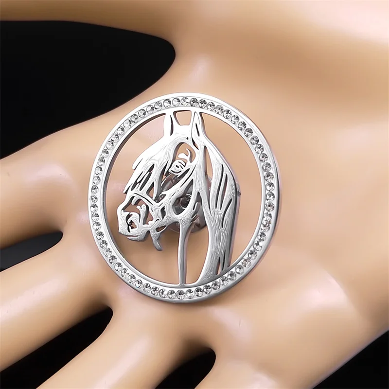 Fashion Horse Pins Badges Brooches for Men Women Crystal Stainless Steel Brooch Pin Birthday Gift Jewelry broche XS02