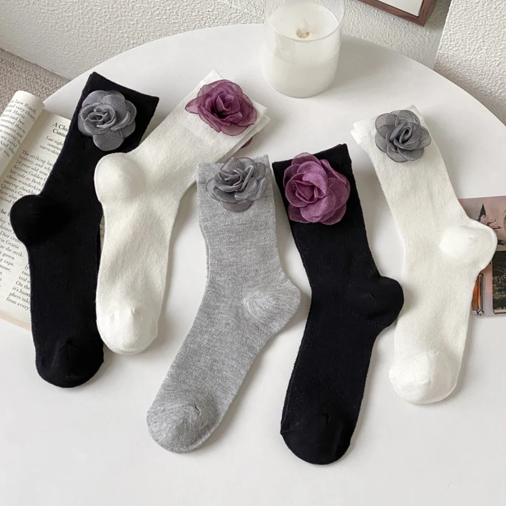 

1 Pair Women's Thin Stockings Spring Summer Mesh Breathable Middle Tube Socks Fashion Woman Rose Accessories Socks Long