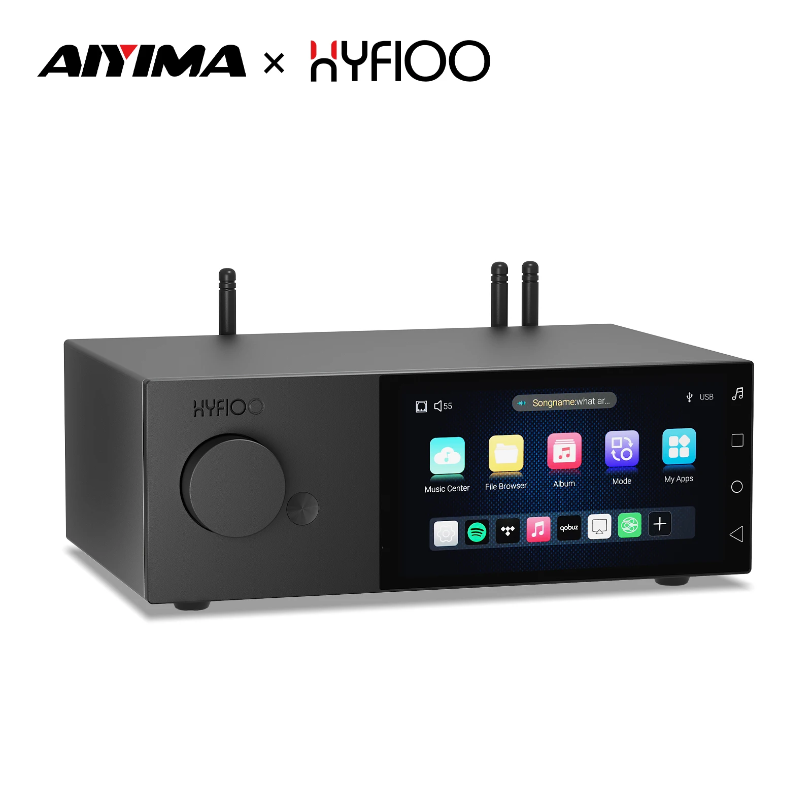 AIYIMA X HYFIOO DM100 Reproductor de Música Bluetooth 5.4, Reproductor de Audio Inalámbrico con Pantalla LCD de 5.5 Pulgadas, Compatible con AirPlay, NAS y Spotify
