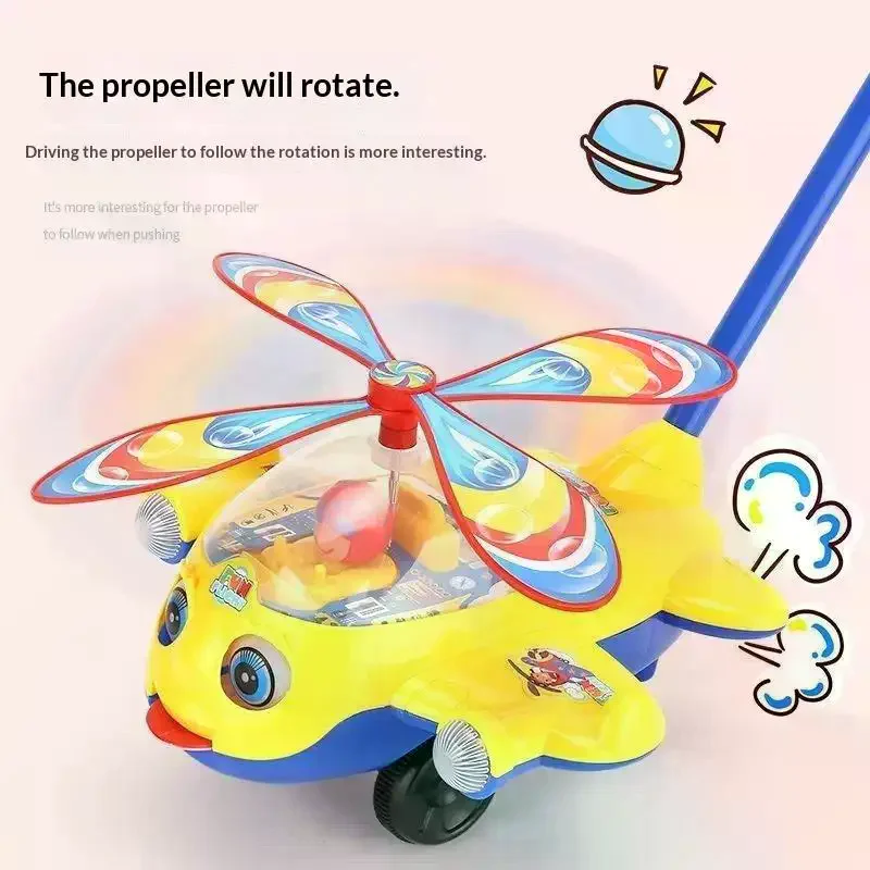 Airplane Baby Push Walker Toy Hand Push Learning Walking Toy With Rotating Propeller For Toddler Balance Training Indoor Play view 4