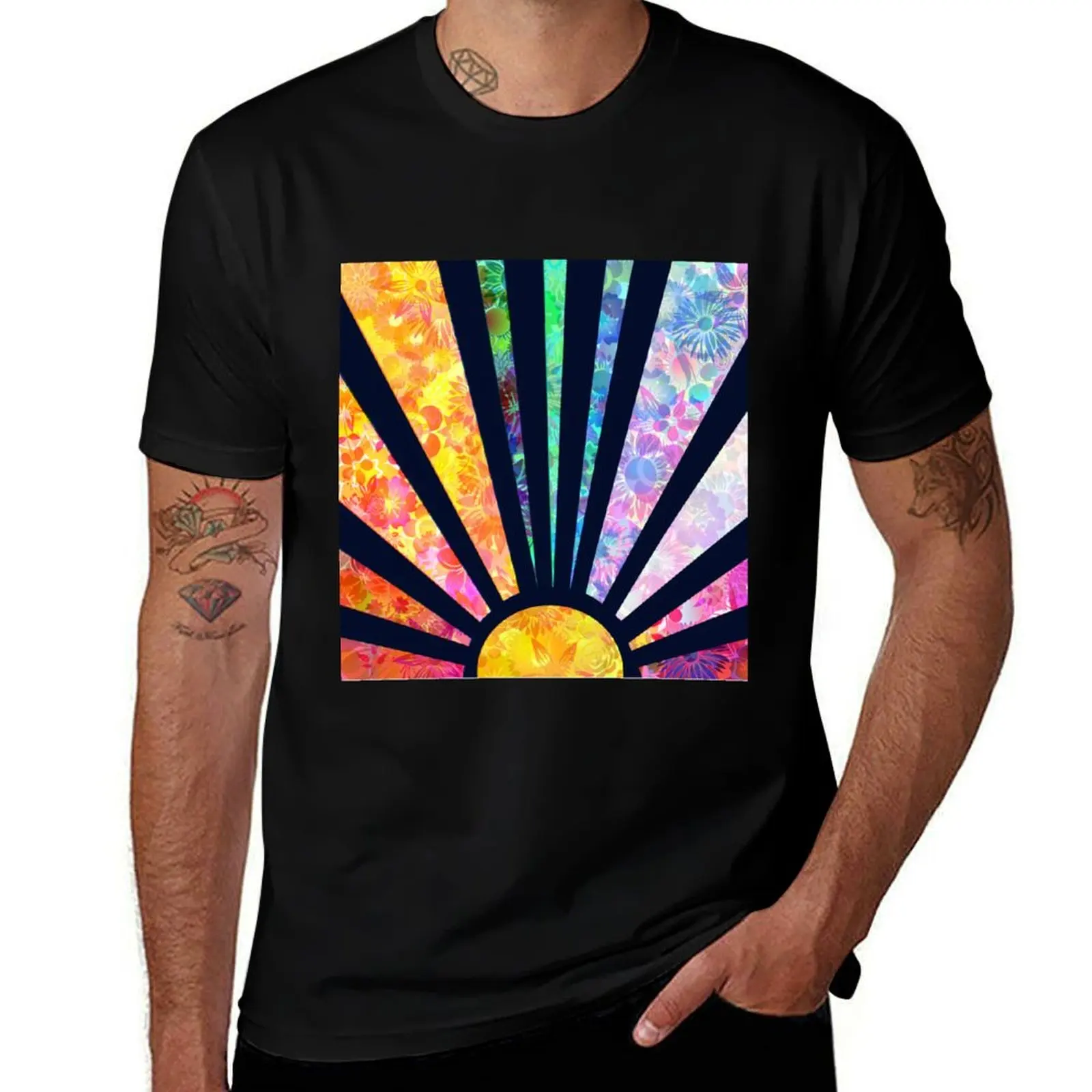 

Boho Vintage Rainbow Sunshine Glowing Floral T-Shirt man t shirts for men cotton t shirt man
