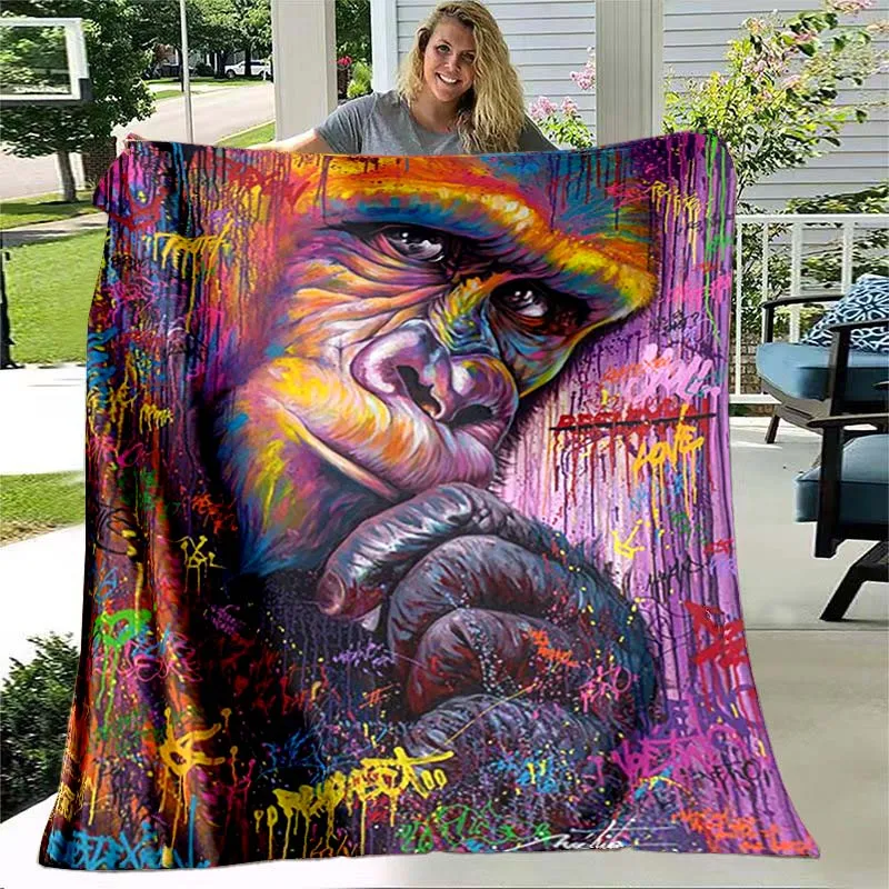 

Full Round Monkey Art Painting Blanket Lightweight Comfortable Soft Breathable Warm Bed Sofa Throw Blanket for Bedding Home Gift