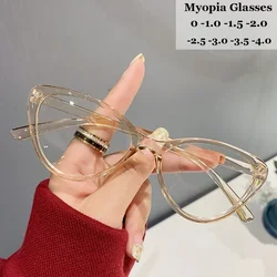 Fashion Trend Myopia Glasses for Women Men Retro Square Cat Eye Frame Minus Eyeglasses Prescription Eyewear Diopter 0 TO -4.0