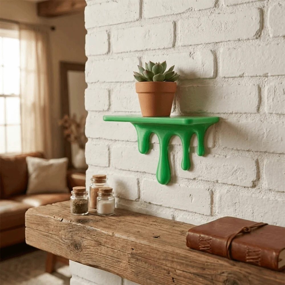 3D Printed Drip Floating Shelf Plastic Stable Melting Wall Shelf Irregular Shape Artistic Plants Display Stand