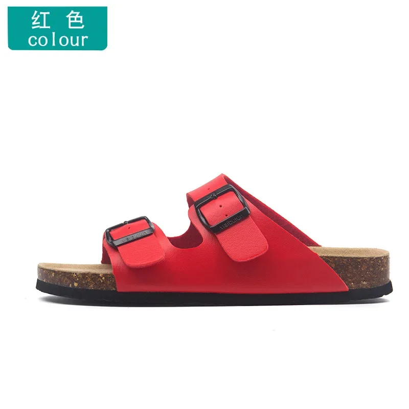 Slippers Women Buckle Flat Bottom Cork Slippers Man Summer Unisex Beach Button Outdoor Casual Sandals Designer Ladies Shoes