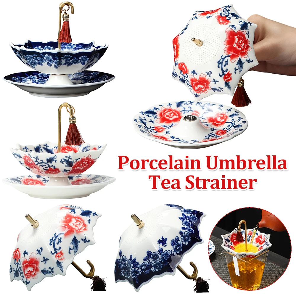 Umbrella Tea Infuser Chinese Blue & White Porcelain Fine-Pore Tea Filter Traditional Oriental Kung Fu for Brewing