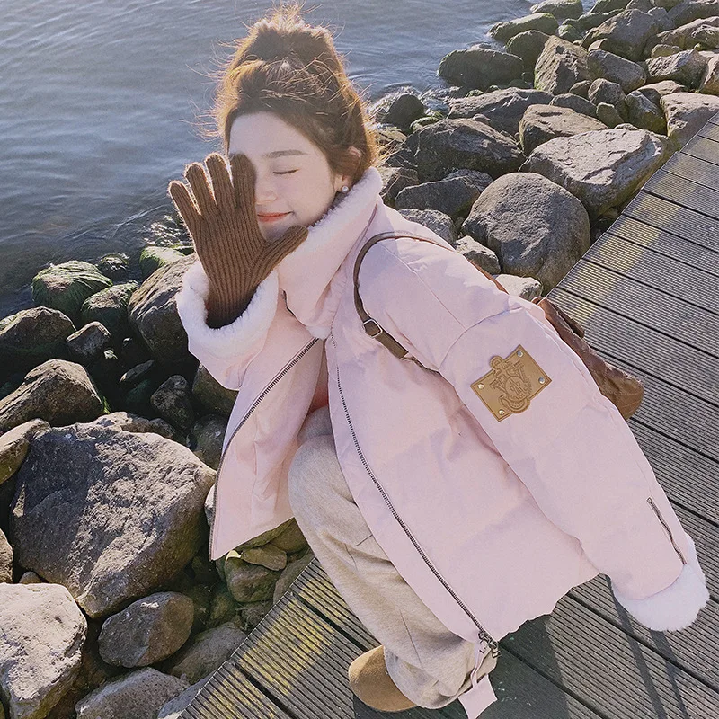 سترة نسائية شتوية جديدة من صوف الضأن بتصميم كوري جديد فضفاضة وسميكة 90 سترة بيضاء مبطنة #3