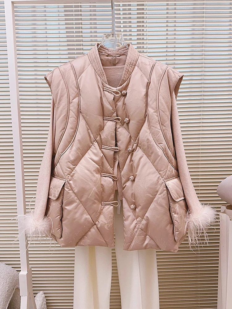 

Новая китайская стеганая жилетка с вышивкой, модель Svel 90, белая, на пуху, в национальном стиле, для женщин, зимняя...