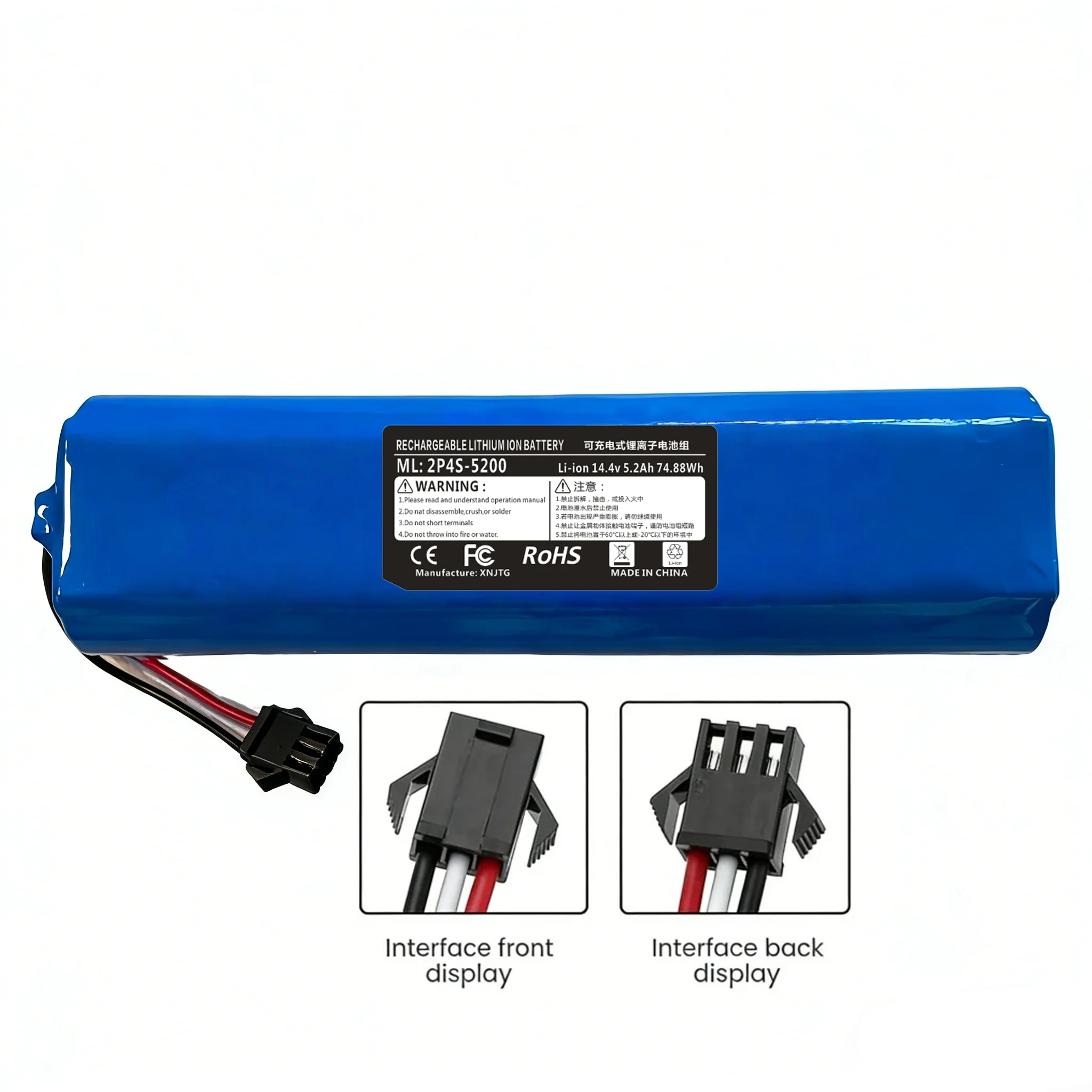 

14.4V 2P4S 5200mAh Rechargeable Battery for Xiaomi Yunmi S9 Ruimi R1 Roidmi Eve Plus Robot Vacuum 14.8V Compatible.