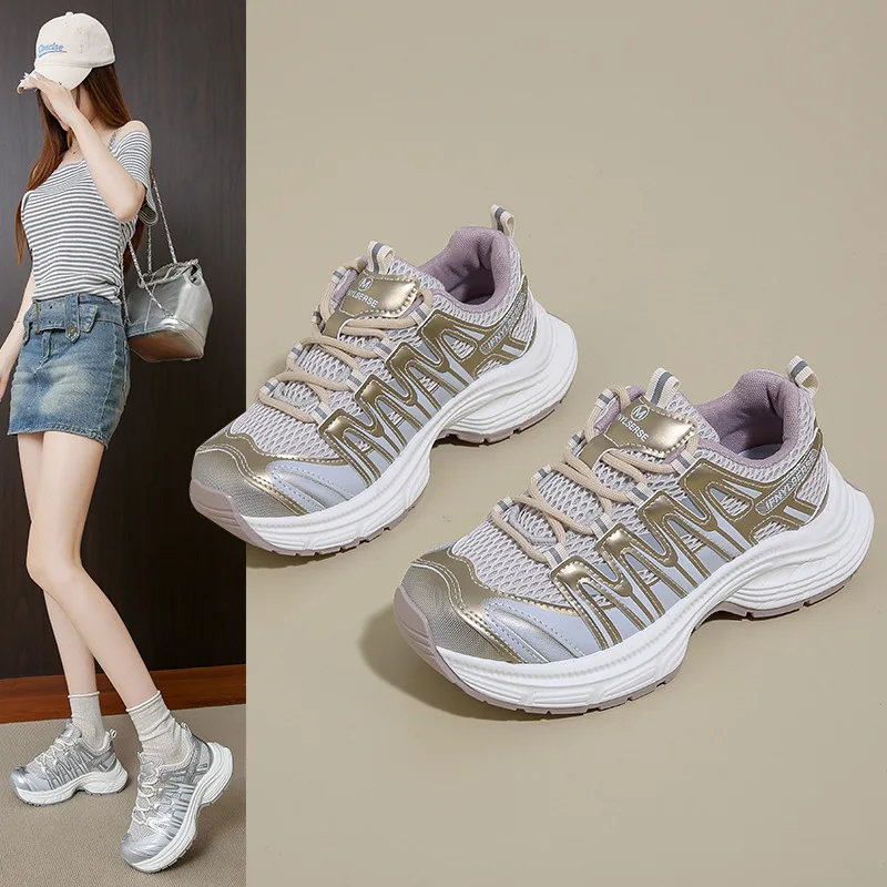 

Same Style as Stars ins Korean Style New Dad Shoes Women 2025 Summer Student Sports Running Casual Mesh Height Increase