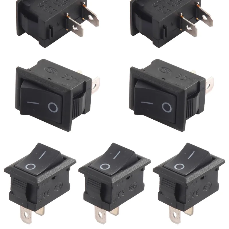 Black Snap-in Rocker Switch 2 Pin Power Switches SPST Boat-Shape Push Button Switches 15x21mm Toggle Switch KCD11 / KCD1