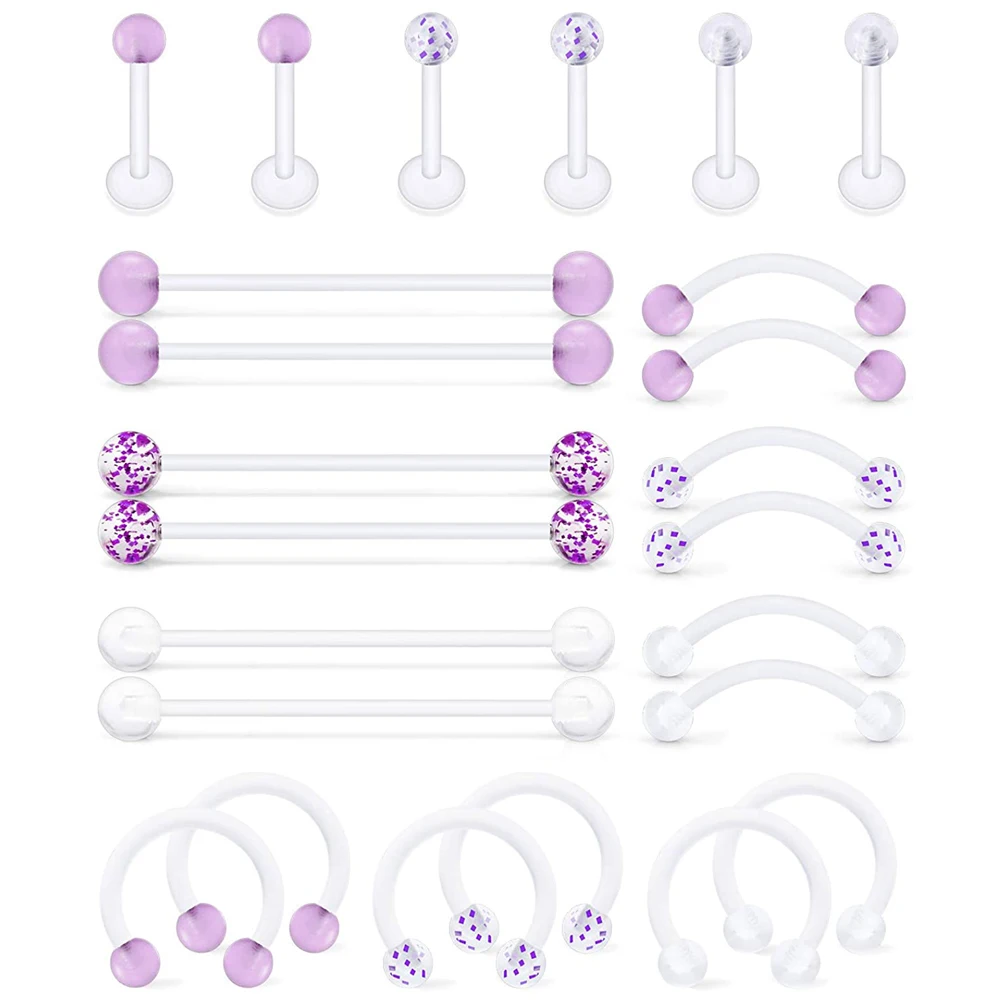 Clear Cartilage Earring Piercing Retainers Flexible Acrylic Helix Hoop Nose Lip Stud Eyebrow Tragus Septum Horseshoe Ring Purple
