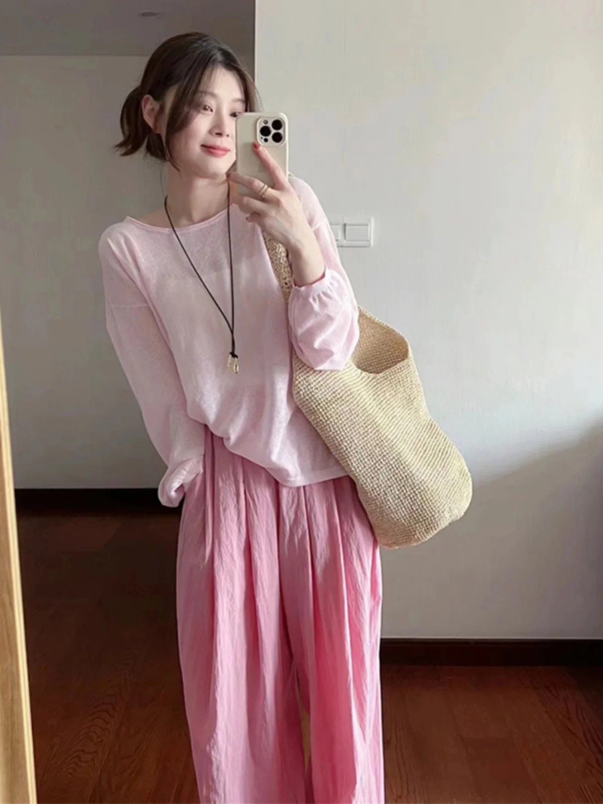 Summer Faion Casual Loose Sun Protection Cover up Lazy Loose Feeling Top Pants Evening Breeze Set Women's Clothing