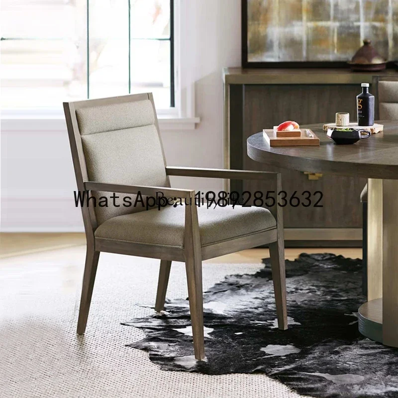 

Modern Light Luxury Solid Wood Dining Chair Simple Quality Armrest Home Nordic Fabric Study Chair