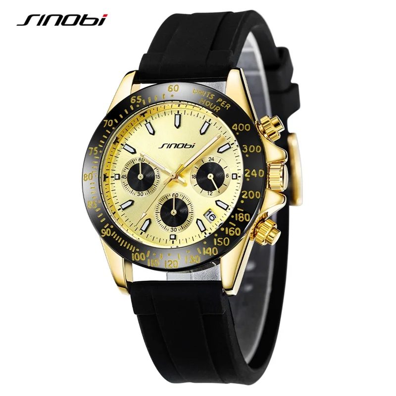 SINOBI Top Luxury Men\'s Watches Fashion Style Man\'s Quartz Wristwatches Chronograph Golden Men\'s Clock Male Relogios Masculino