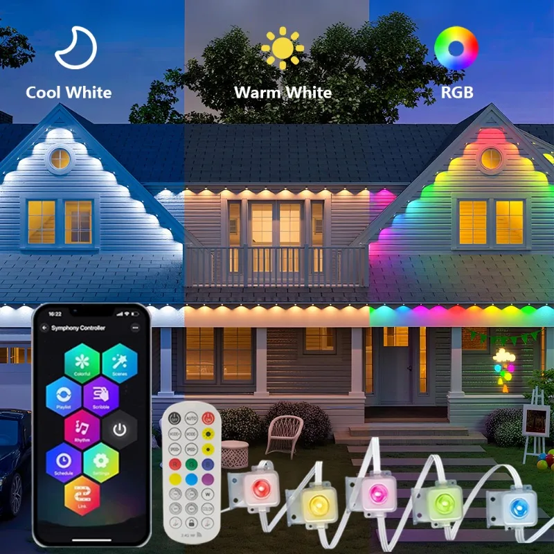 

Permanent Outdoor Lights for House Smart RGB+IC Eave Lights with Remote APP Control IP67 Waterproof Smart LED Eaves Lights
