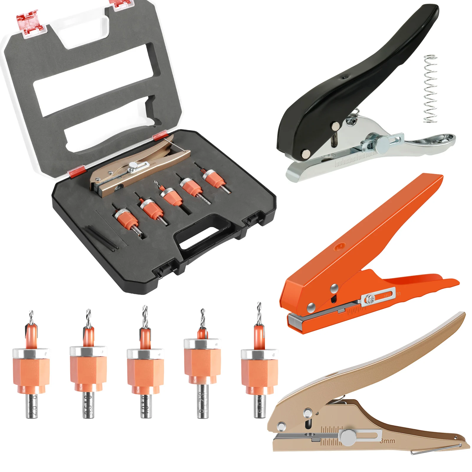 Edge Banding Punching Pliers with Limit Taper Drill Bit Adjustable Screw Cover Hole Punch for Paper Cards  Woodworking Tool