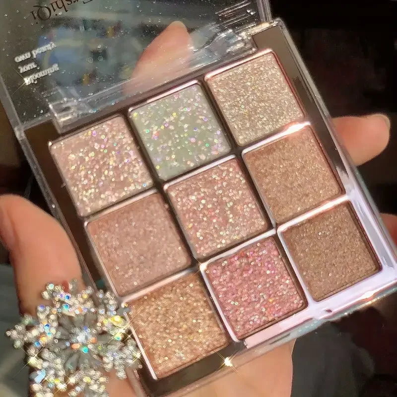 Palette di ombretti glitterati a 9 colori: tonalità rosa e rosa a lunga durata, finitura metallizzata, effetto opaco e glitter, alto pigmento a lunga durata, facile da sfumare rosa oro marrone