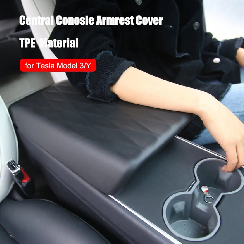 Model Y TPE Armrest Box Pad Cover Soft Case Car Center Console Arm Rest Lid Auto Central Latch for Tesla Model 3 Accessories Mat