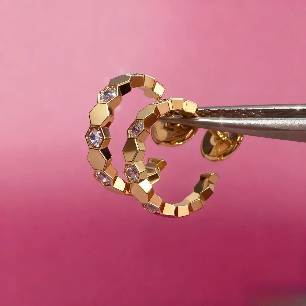 

2025 Trendy Jewelry Pave Zirconia Honeycomb Stud Earrings For Women Fine Jewelry Christmas Gift