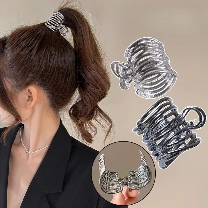 Hohl Metall Feste Artefakt Haar Clip Temperament Clip Coole Stil High-end-Gefühl frauen Hohe Pferdeschwanz Grip Clip – Detail 1