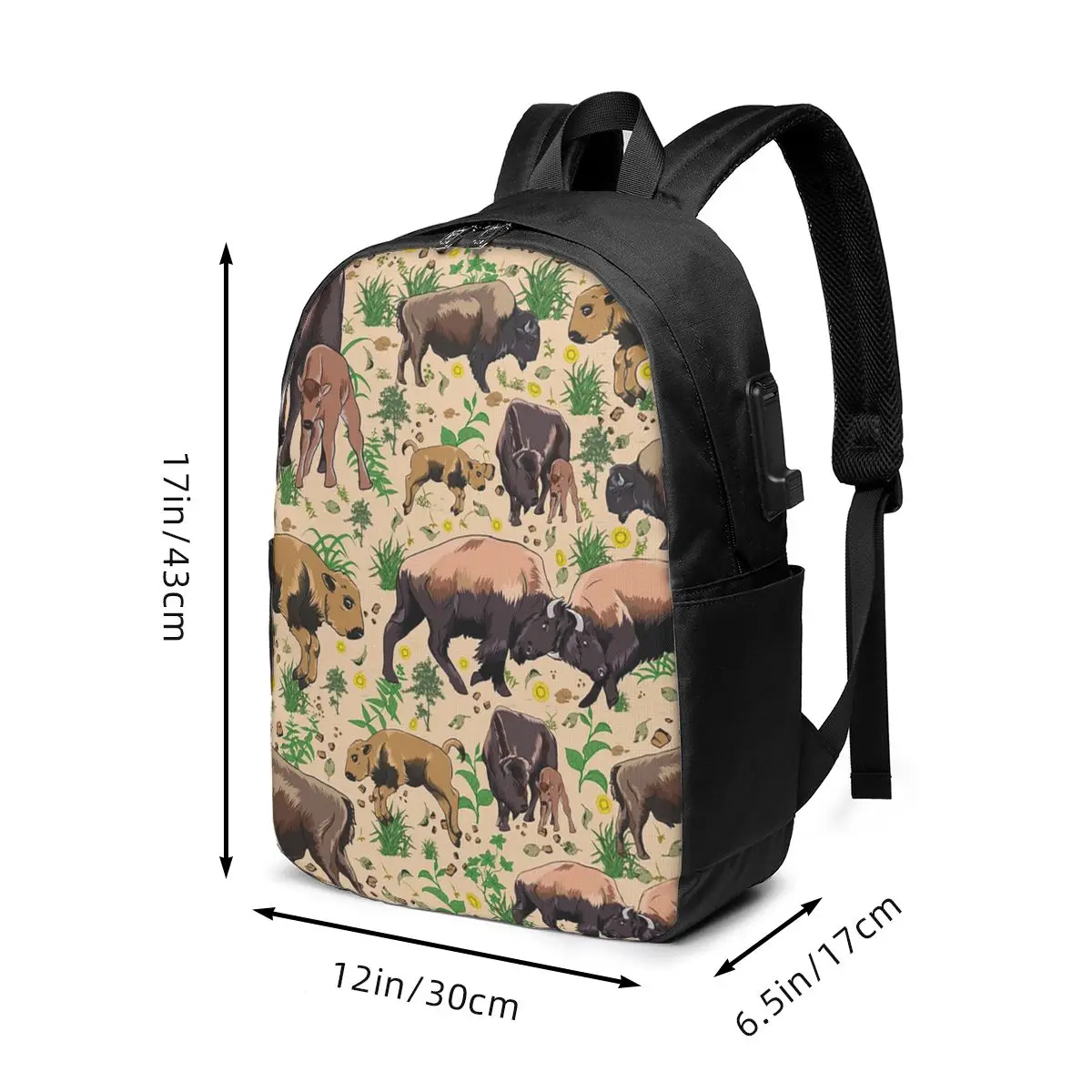 Vintage Bison Buffalo Pattern Backpack Travel Notebook Bag Computer College Student School Bag Laptop Shoulder Bags Men Women
