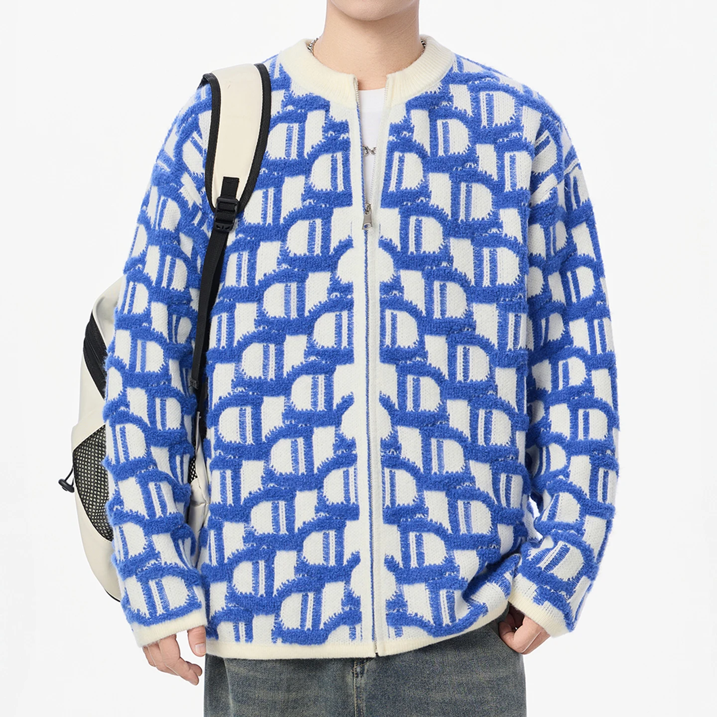 

Осенний новый стильный пуловер, кардиган, мужской синий вязаный свитер с круглым вырезом, теплый удобный простой модный кардиган для мужчин