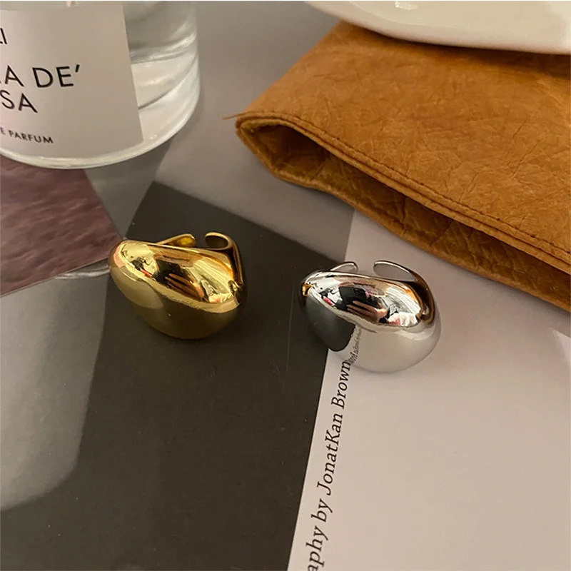 Foxanry Silver Color Simple Personality Creative Classic Cuff Rings For Women Couples Smooth Irregular Geometric Party Jewelry
