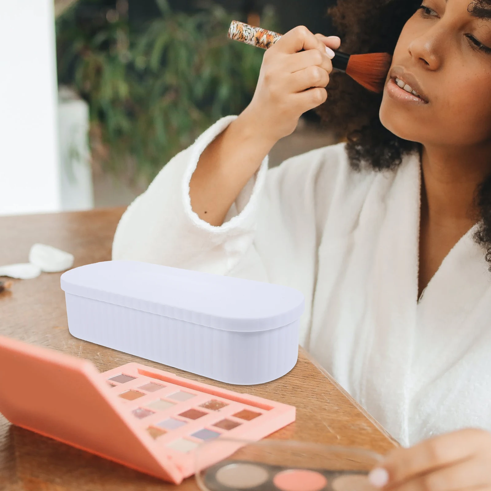 

Makeup Brush Box White Makeup Tools Storage Box Powder Puff Holder Drying Rack Storage Container Tools ganizer