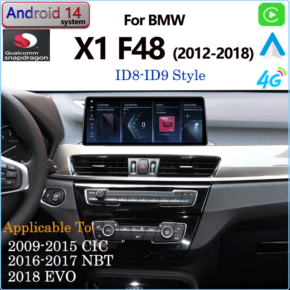 Ultra Narrow Android14 Qualcomm Chip Wireles Carplay Car Radio GPS Navigation For BMW X1 F48 2009-2018 EVO NBT Multimedia Player