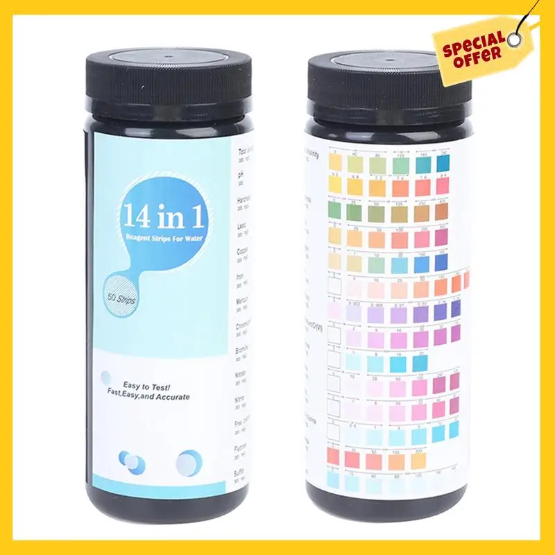 Tira de prueba de agua ABCY14-In-1, prueba de calidad del agua de nitrato de Bromo PH para acuario, pecera, piscina, tira de prueba de nitrato, fácil de usar