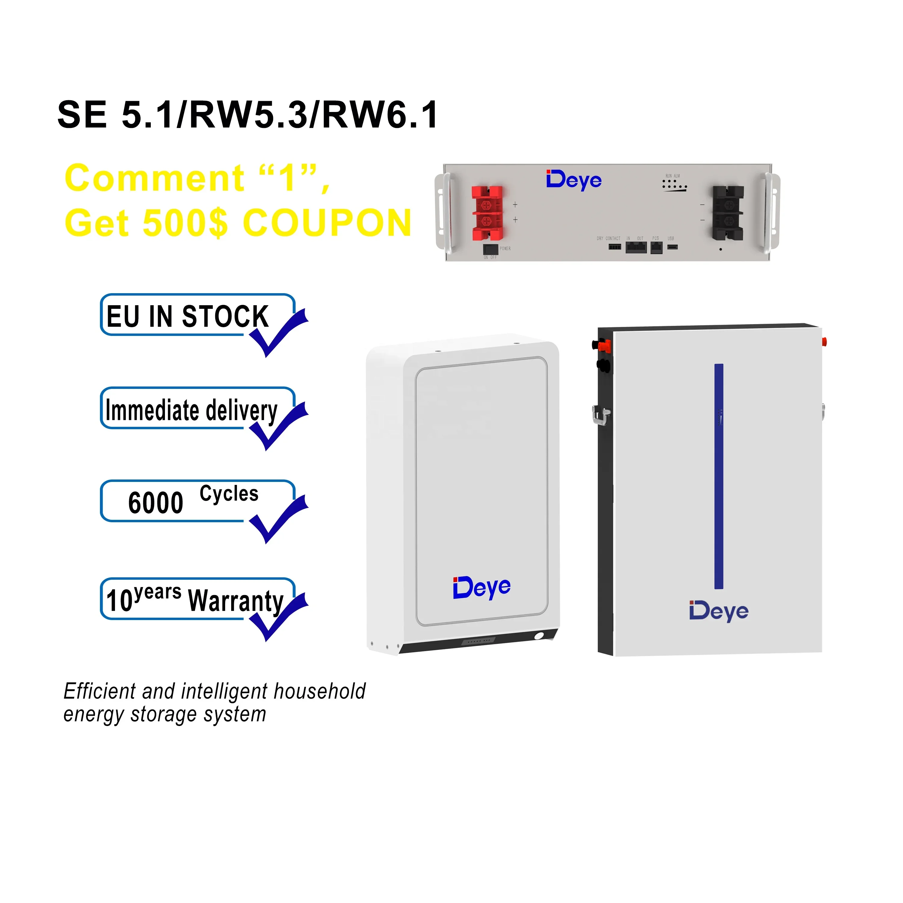 

Deye se-g5.1 pro pro-b rw-m6.1rw-m6.1-b 51.2v 48v 100ah 120ah 5kw 5kwh 5.12kwh 6kwh se-g5. 1pro lifepo4 lithium battery