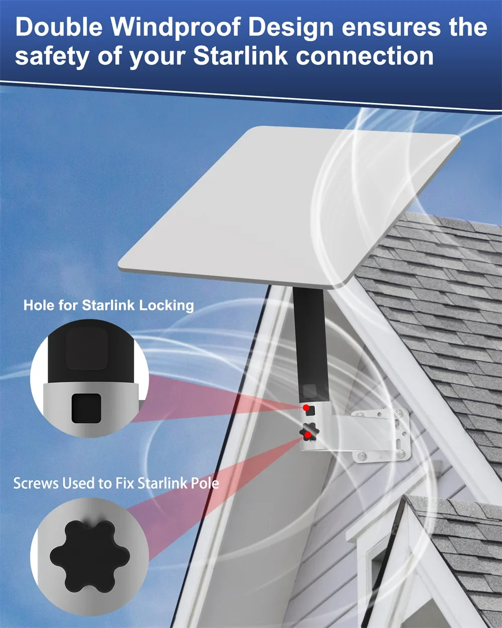 For Starlink Gen 3 & Enterprise Dish Standard 4 Long Wall Mount Kit, Heavy Duty Metal Mounting with Locking Hole & Screw