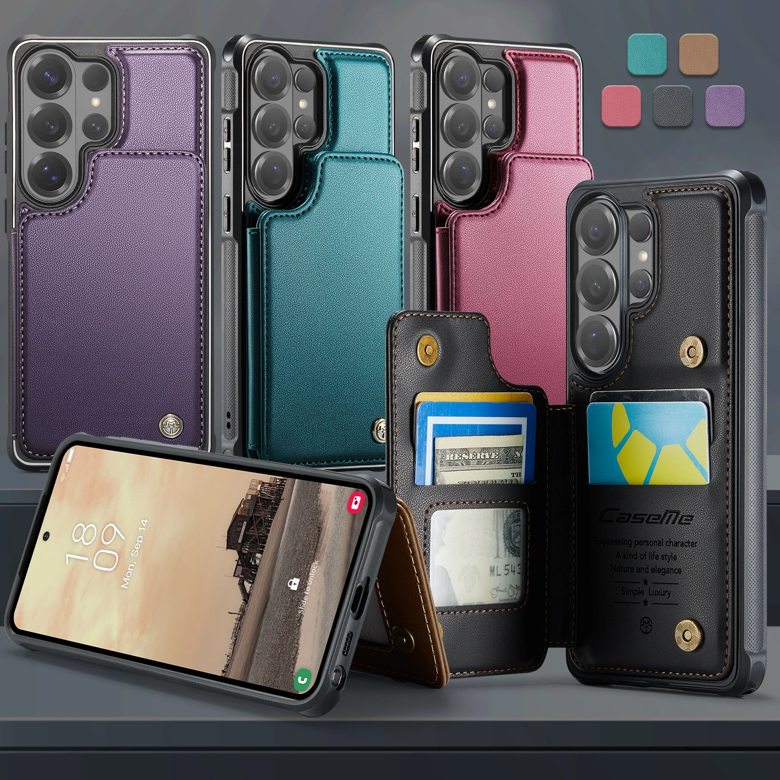 

Caseme-C22 For Samsung Galaxy S26Ultra,Luxury Wallet Case Multiple Card Slot Stand PU Leather Back Cover Holder,Protective Shell