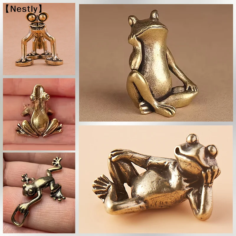 Statue de grenouille vintage en laiton, décoration de grenouille, pose contemplative charmante, ornement de bureau, figurine de théière, décoration pour la maison et le bureau〔Nest〕
