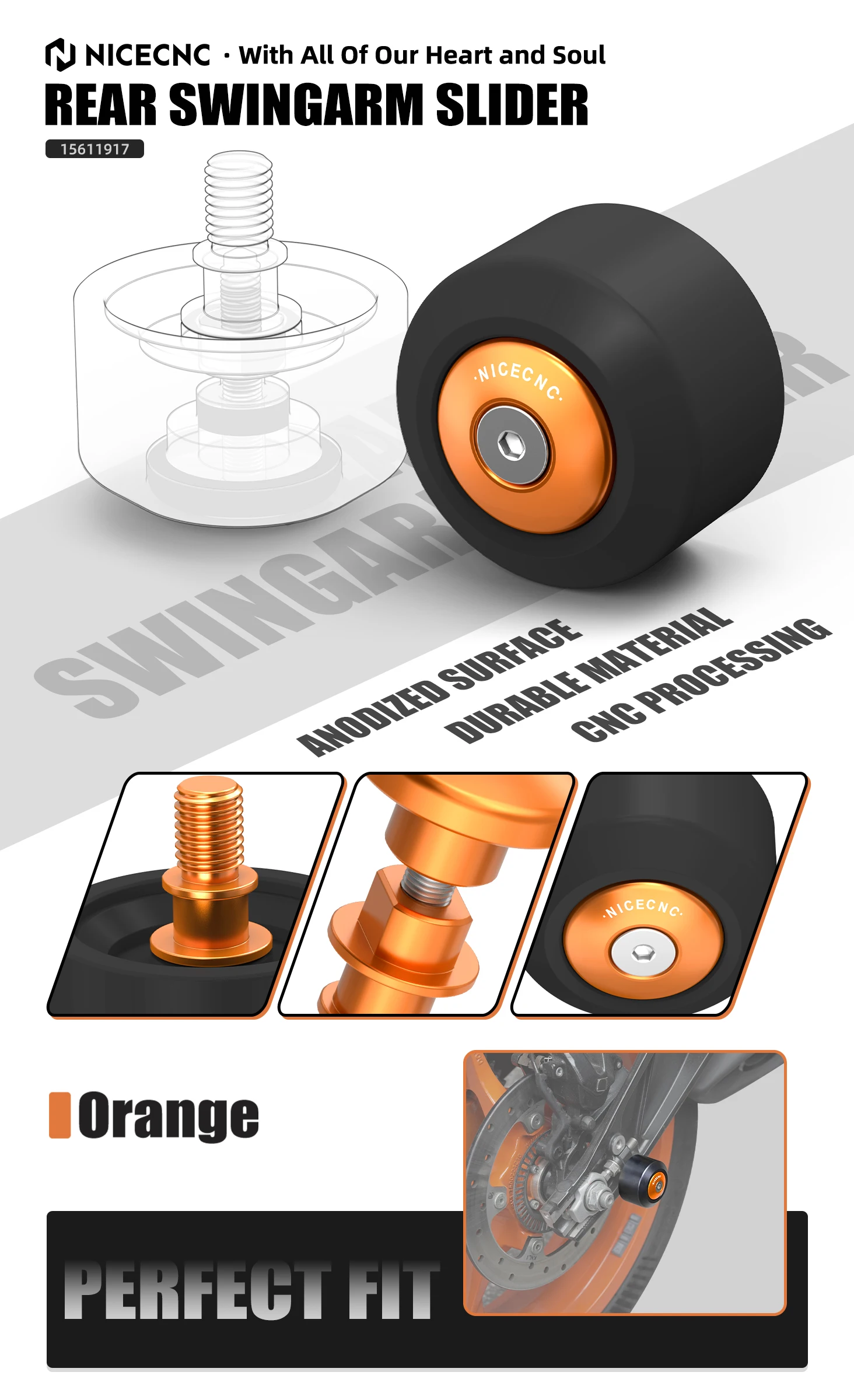 NICECNC Für KTM 390 Adventure R RC 390 390 Enduro R 390 SMC R 2025 250/390 Duke 2024-2025 Vorderachsen-Slider Hinterer Schwingen-Slider – Detail 21