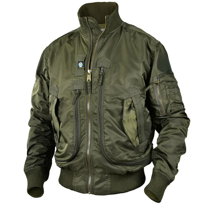 Men Climbing Ma-1 Jackets Big Pocket Pilot Baseball Working Clothes Coat Armygreen Cargo Jacket Stand-collar Motorcycle Outwear