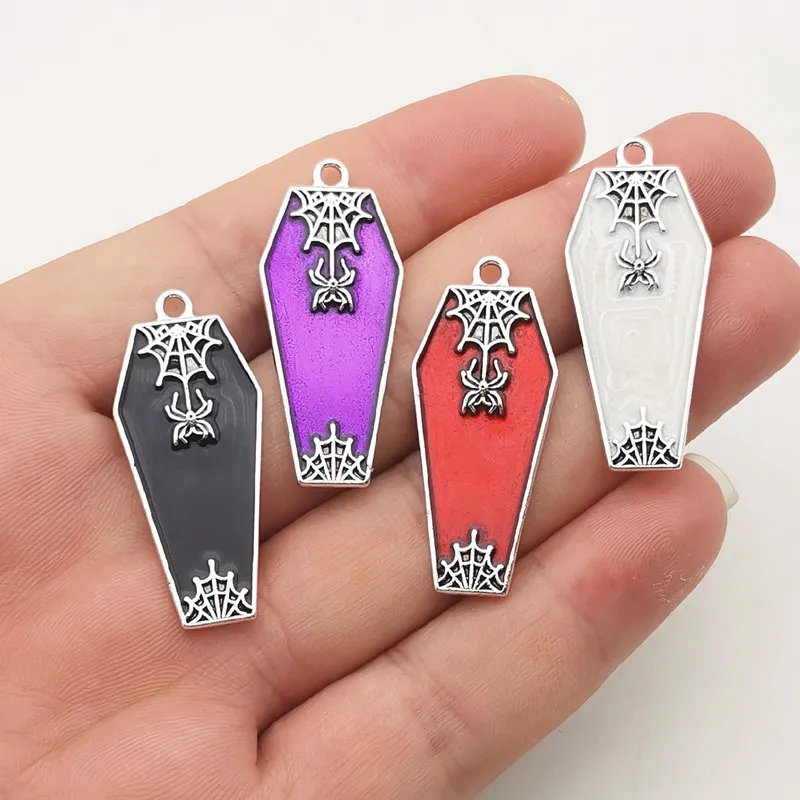 10PCS Halloween personalized retro spider coffin oil drop pendant DIY earrings necklace accessories