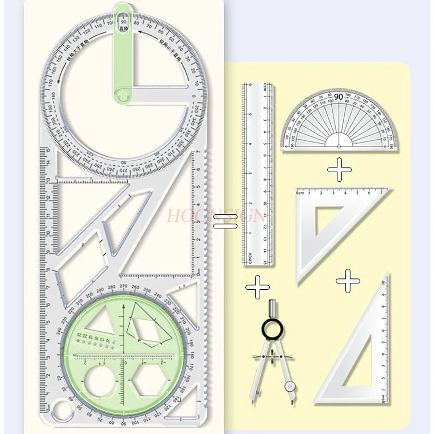 3pcs Multi functional high school function drawing ruler, student geometry, parabolic shape, triangular ruler, protractor