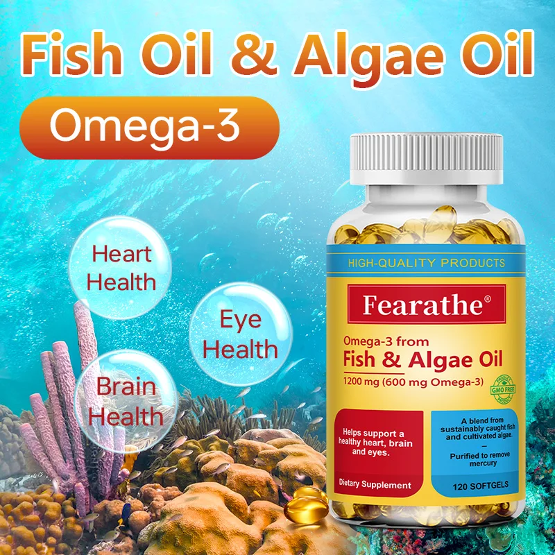 Omega 3 Softgels - Fish Oil & Algae Oil, EPA & DHA, Essential Fatty Acid Supplement for Heart Brain Eye Skin & Immune Wellness - view 5