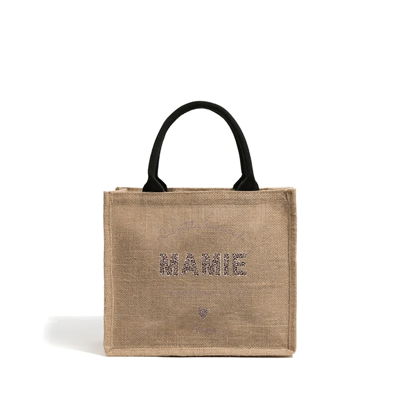 Personalized with Name Floral Boho Leopard Mamie Heart Bow Patterns Jute Tote Bag Shopping Bags Mum Daughter Mother's Day Gifts