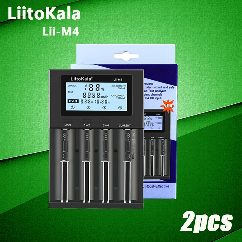 2PCS LiitoKala Lii-M4 Lii-M4S 18650 Smart Charger LCD Display for 26650 21700 32650 20700 21700 16340 AA AAA battery/5V 2A USB