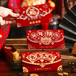 2/4/6pcs Flocking Chinese New Year Red Envelopes Traditional Hongbao Lucky Money Bag Blessing 2025 Snake Year Red Pocket